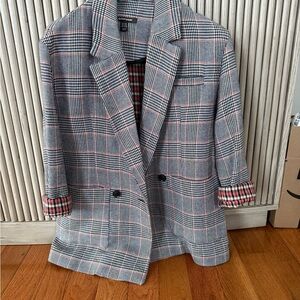 Zara red outwear Black gray and White Plaid Blazer with Red Accents